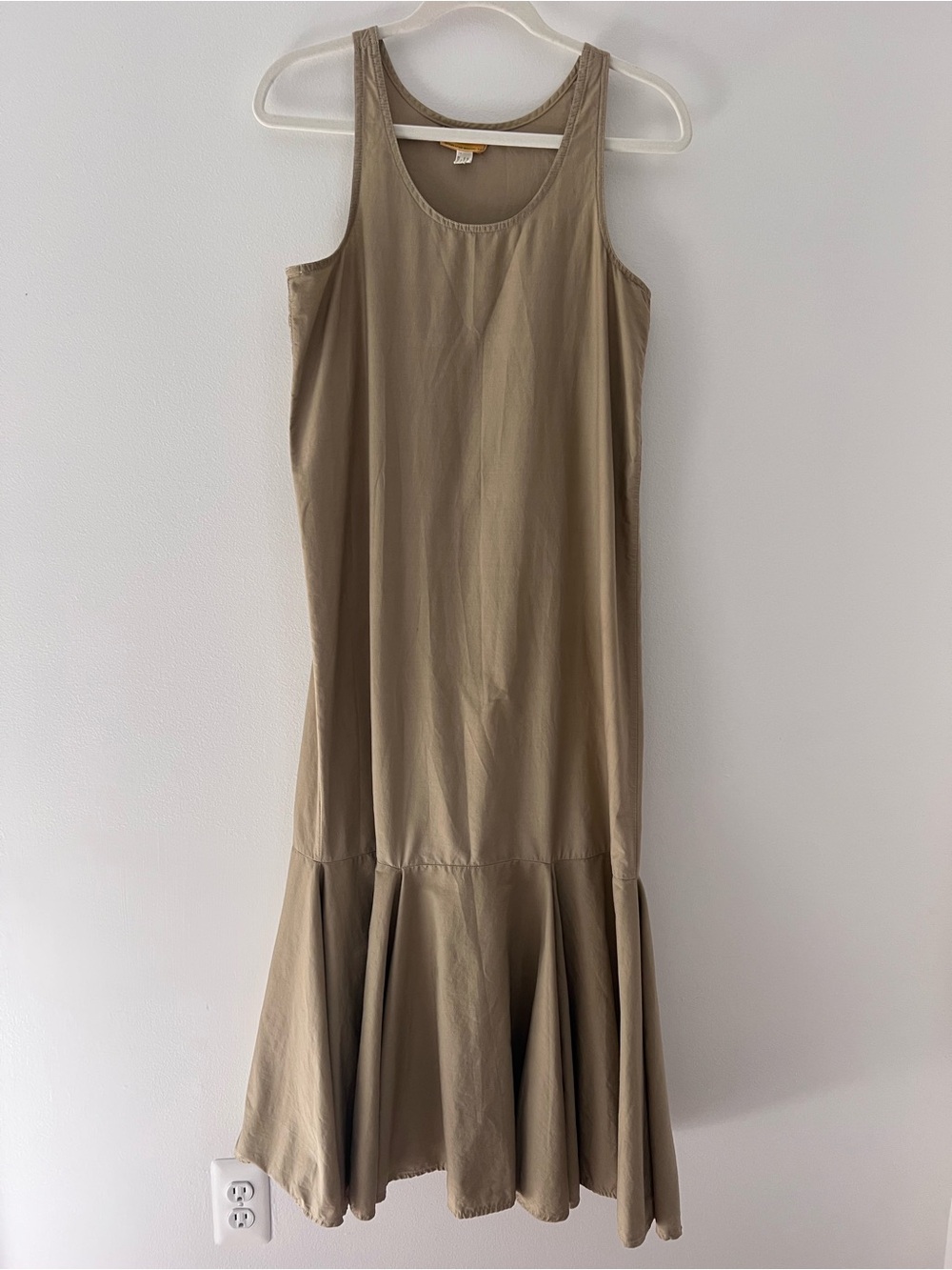 Vintage Tipicano Taupe Sleeveless Maxi Dress with Flared Panel